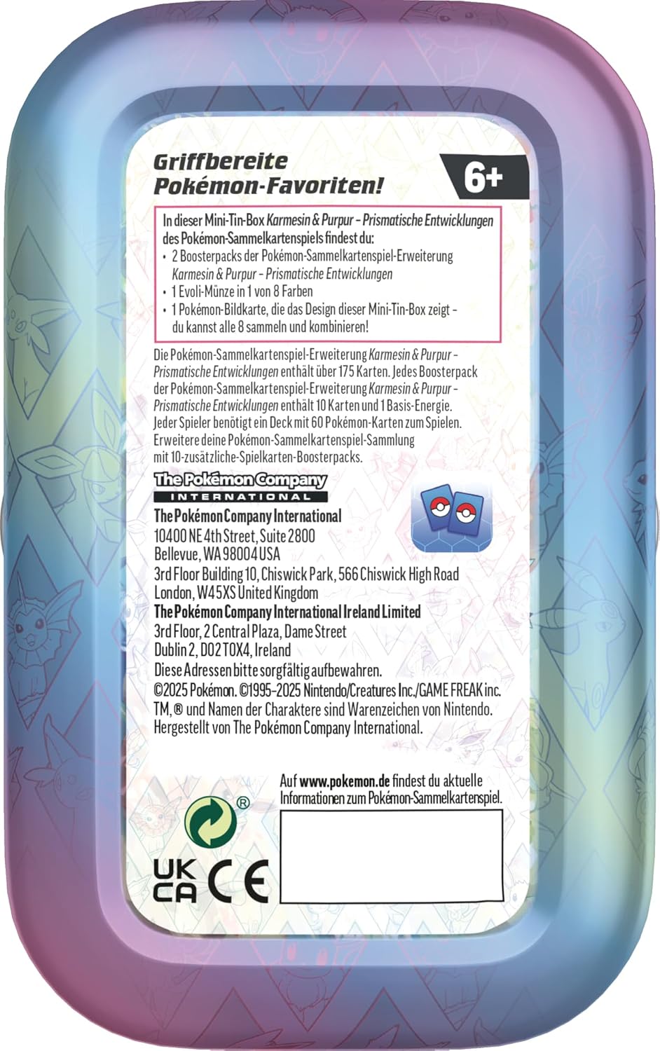 Pokemon Prismatische Entwicklungen Mini Tin Zufällige Auswahl DE